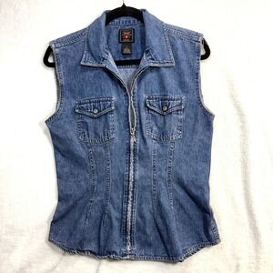 Vintage American Eagle M Denim Zip Vest Y2K Grunge Western Punk 90s Streetwear